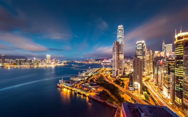 Free hong kong harbour night lights wallpaper download