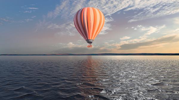 Free hot air balloon over the lake 5k wallpaper download