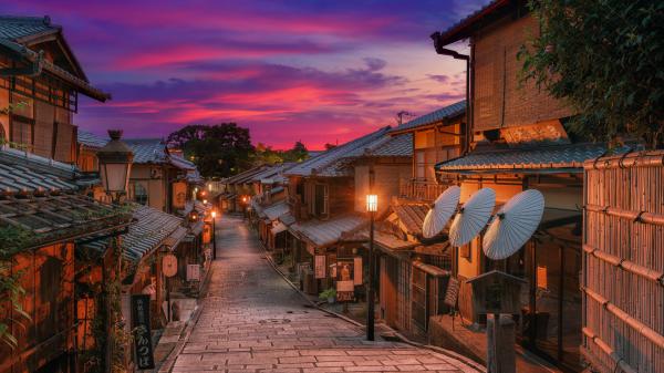 Free house during evening time in kyoto street hd travel wallpaper download