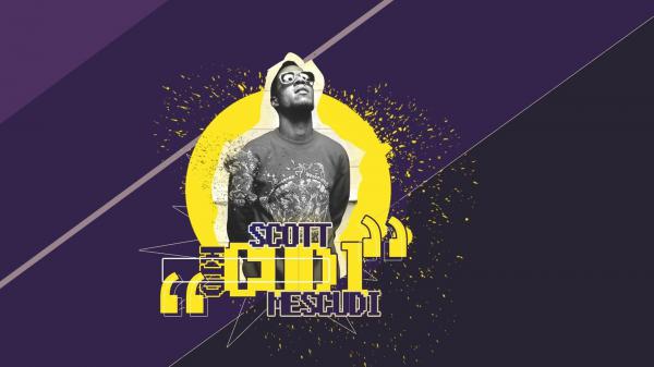 Free kid cudi in yellow purple background looking up wearing black t shirt hd kid cudi wallpaper download