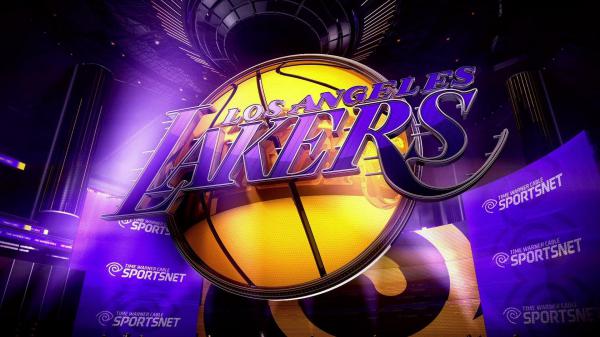 Free lakers logo in lightning stage background basketball hd sports wallpaper download