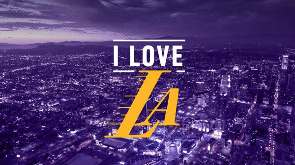 Free lakers logo in purple city background basketball hd sports wallpaper download
