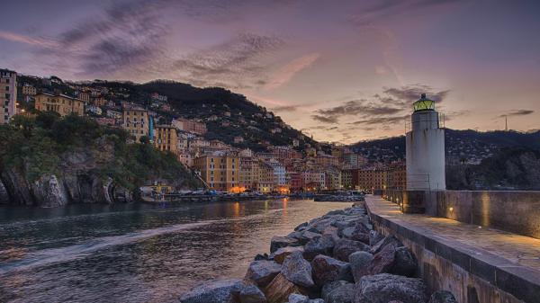 Free lighthouse bay building camogli italy liguria 4k 5k hd travel wallpaper download