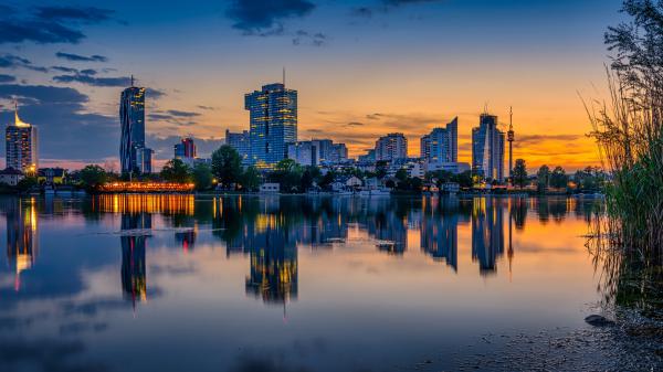 Free lighting buildings along with river austria vienna 4k hd travel wallpaper download