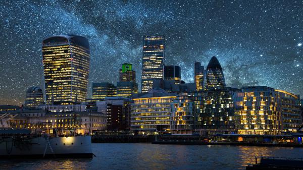 Free lightning buildings near river with starry sky in england london hd travel wallpaper download