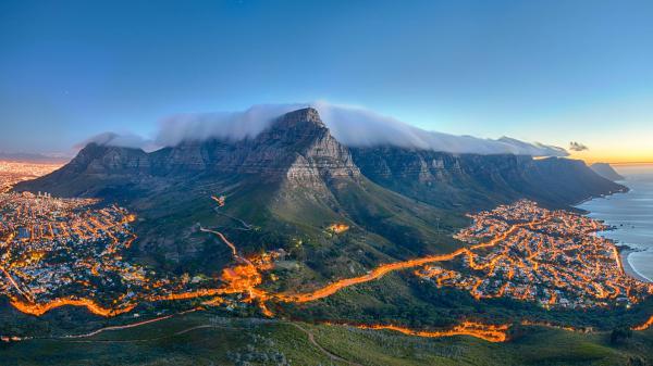 Free lightning ways and cities near green covered moutains cape town city south africa hd travel wallpaper download