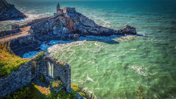 Free liguria sea cape church coast italy hd travel wallpaper download