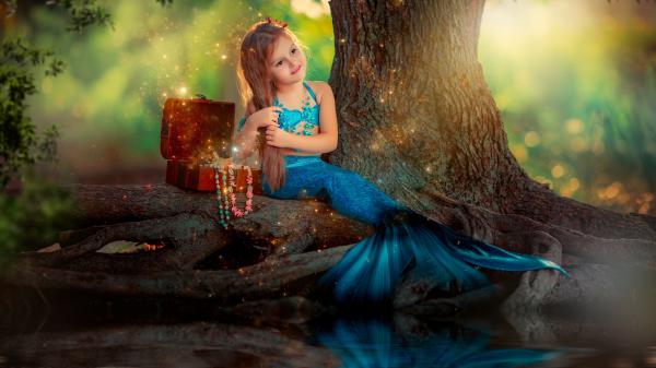 Free little mermaid girl 4k wallpaper download