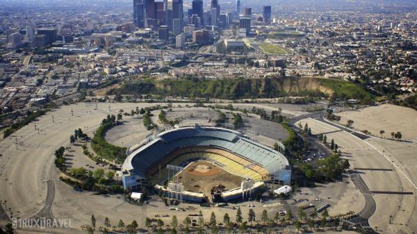 Free los angeles dodgers aerial view of cityscape and stadium hd dodgers wallpaper download