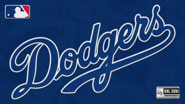 Free los angeles dodgers word with blue background and black dots hd dodgers wallpaper download