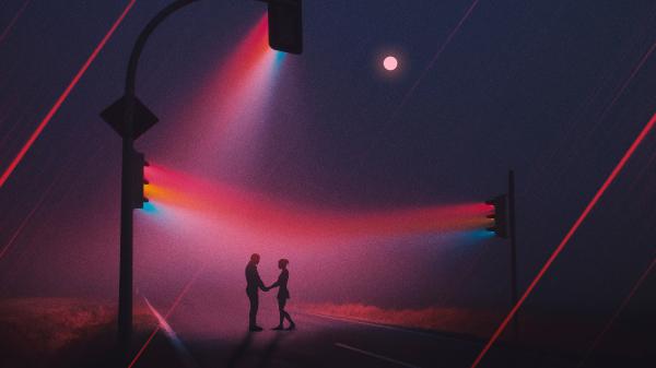 Free love couple traffic lights neon artwork 4k wallpaper download