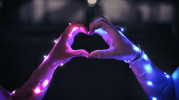 Free love heart led hands 5k wallpaper download