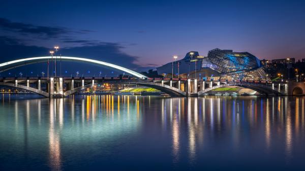 Free lyon museum bridge in france during nighttime hd travel wallpaper download