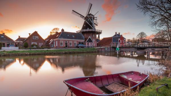 Free man made windmill lake 4k 5k hd travel wallpaper download