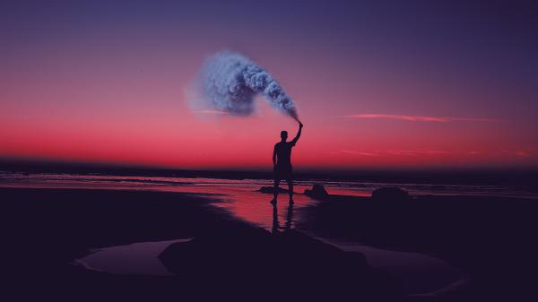 Free man silhouette smoke shore sunset sea asilah morocco 4k hd wallpaper download