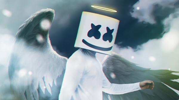 Free marshmello with wings wearing white dress and led helmet 4k hd marshmello wallpaper download