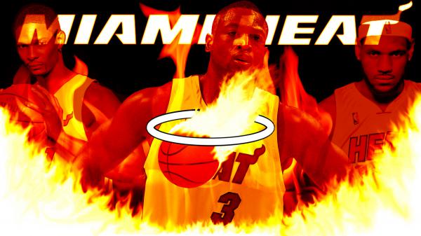 Free miami heat players in fiery black background basketball hd sports wallpaper download
