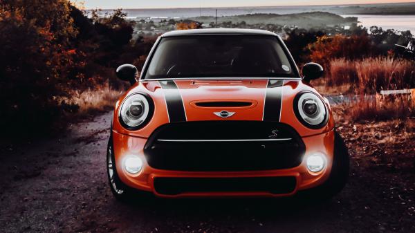 Free mini cooper car headlight glow 4k hd wallpaper download