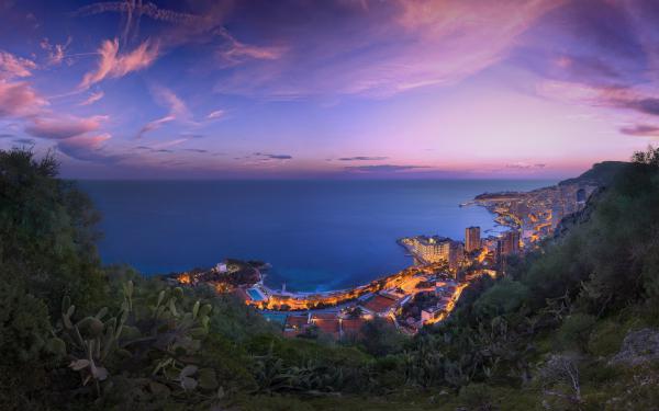 Free monaco purple clouds sunset wallpaper download