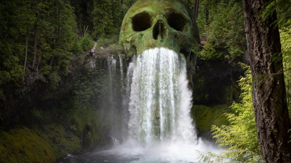 Free mystic skull waterfall forest 4k 5k wallpaper download