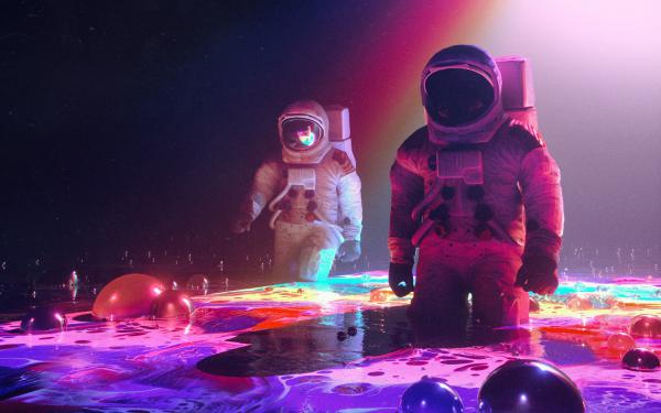 Free neon astronauts wallpaper download