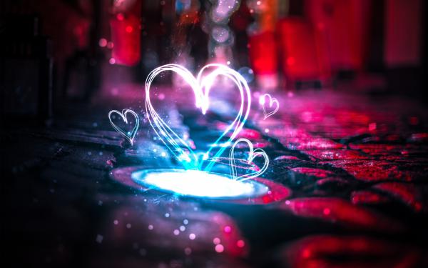 Free neon love hearts 4k wallpaper download