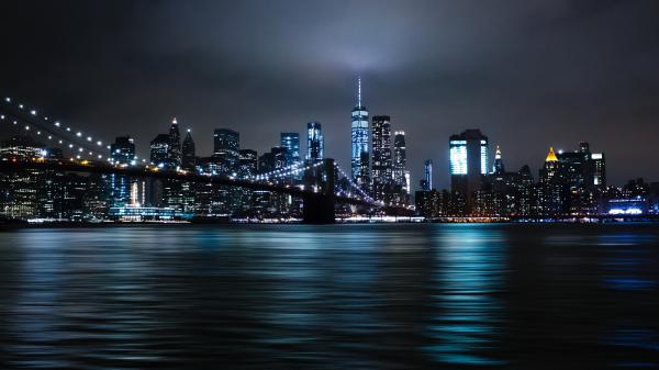 Free new york city night lights brooklyn bridge 5k wallpaper download