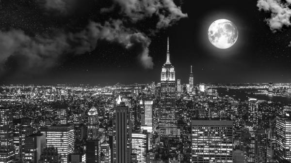 Free night city bw full moon 4k hd wallpaper download