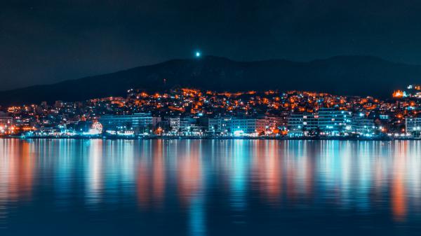 Free night cityscape reflections 4k wallpaper download