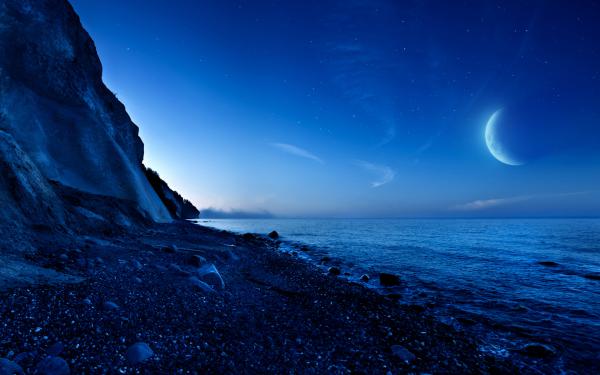 free nightfall mountain sea moon wallpaper download