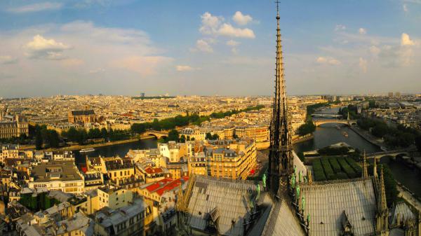 Free notre dame de paris with blue sky background hd travel wallpaper download