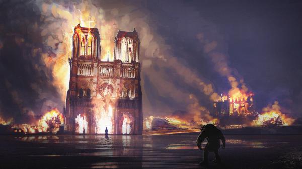 Free notre dame fire art paris france hd travel wallpaper download