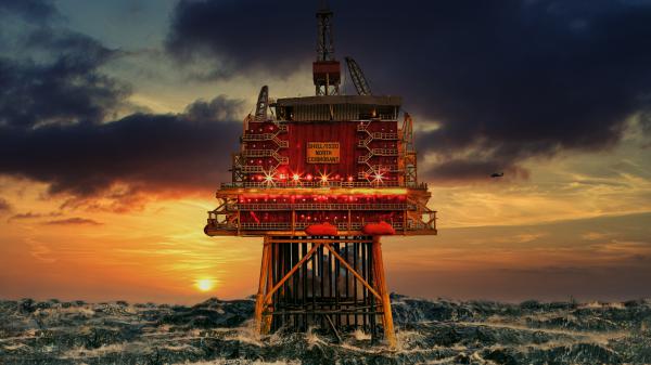 Free oil platform in middle of sea storm during sunset 4k 5k hd travel wallpaper download