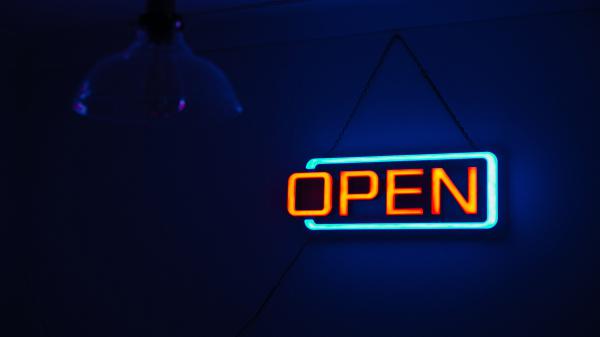 Free open neon sign 4k wallpaper download