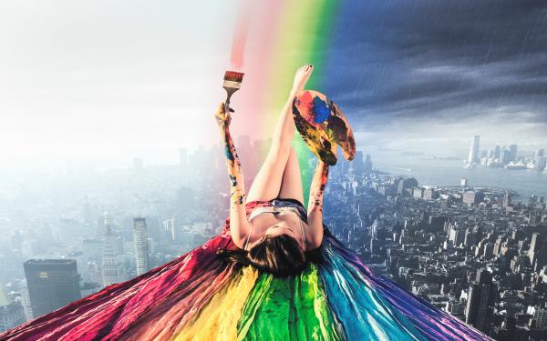 Free paint rainbow girl wallpaper download