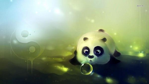 Free panda is lying down on land seeing bubble hd panda wallpaper download