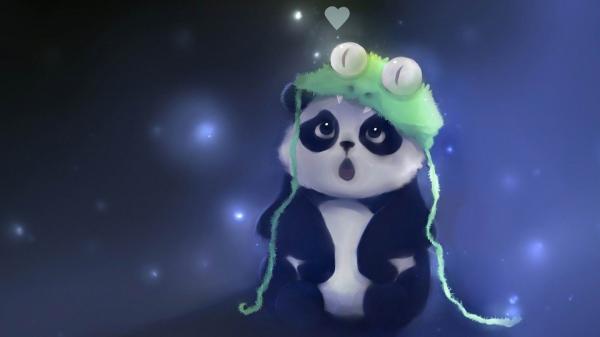 Free panda with green face hat on head hd panda wallpaper download