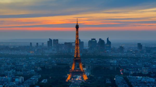 Free paris city and eiffel tower on aerial view with cloudy sky background hd travel wallpaper download