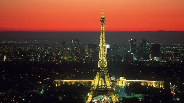 Free paris cityscape and eiffel tower with red sky background hd travel wallpaper download