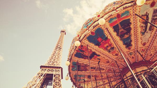 Free paris eiffel tower and roller coaster hd travel wallpaper download