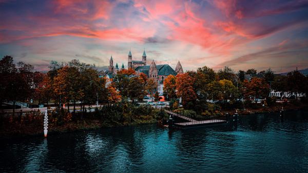 Free pier castle under cloudy sky during sunset 4k hd travel wallpaper download