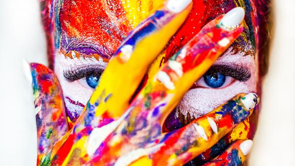 Free portrait blue eyes paint 5k wallpaper download