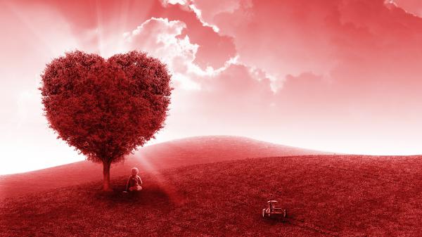 Free red love heart tree 4k wallpaper download