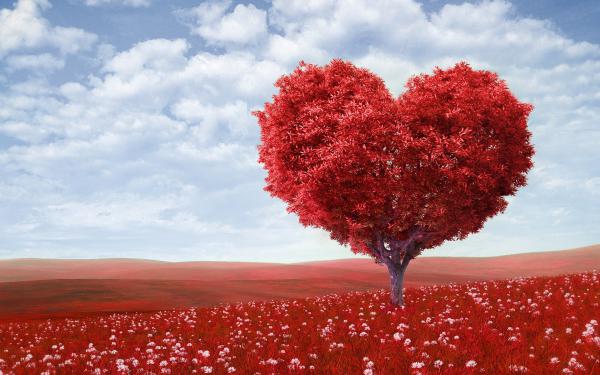 Free red love heart tree wallpaper download