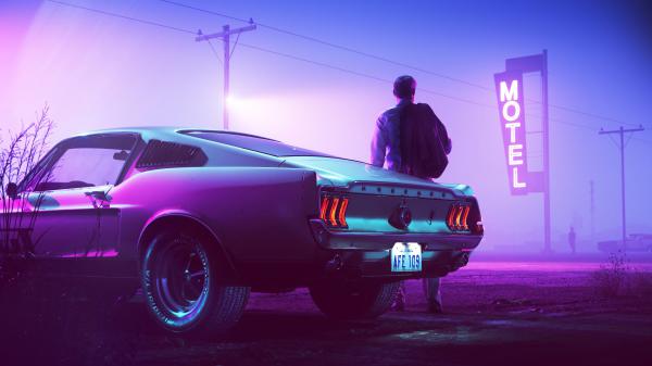 Free retrowave neon mustang driver 5k wallpaper download