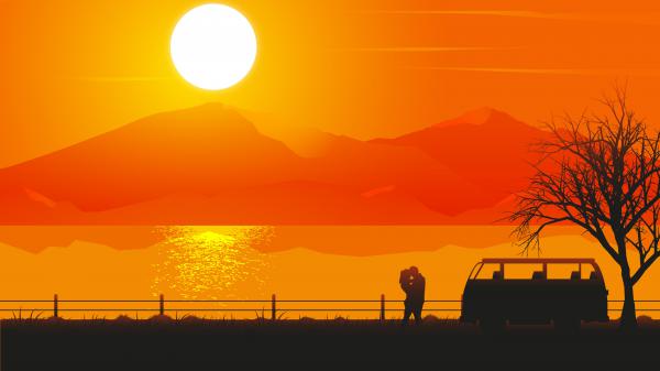 Free romantic couple sunset silhouette 4k wallpaper download