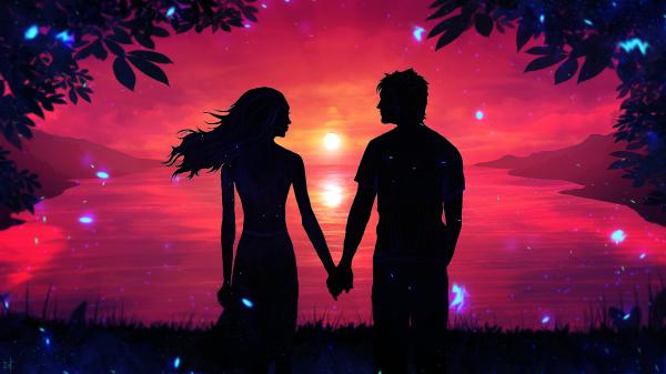 Free romantic couple sunset silhouette wallpaper download