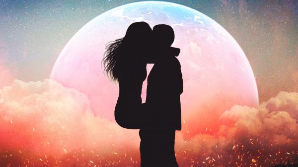 Free romantic kissing couple silhouette wallpaper download