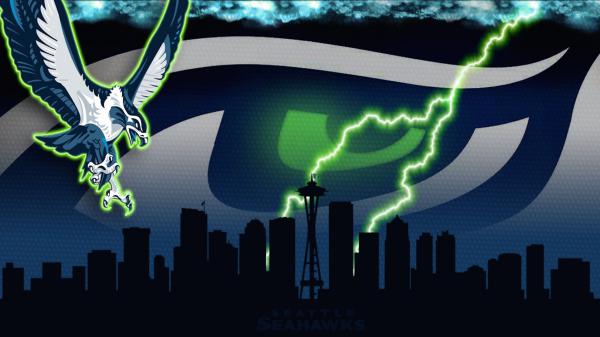Free seahawks eagle logo in building lightning background hd seattle seahawks wallpaper download