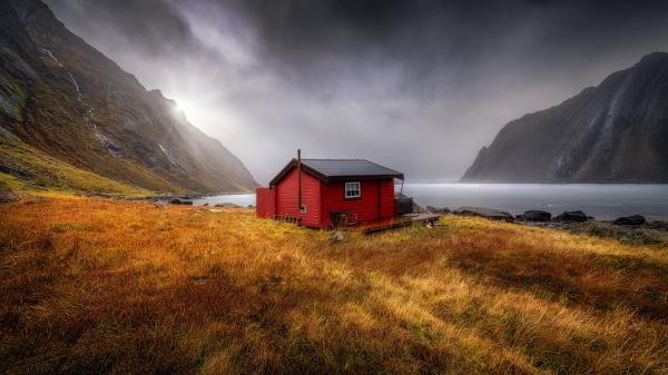 Free shore bay house on green dry grass 4k hd travel wallpaper download